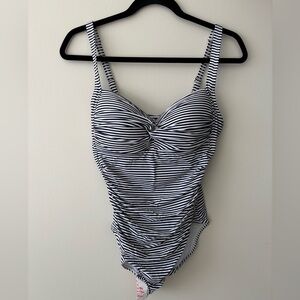 Blue and white stripped full bathing suit